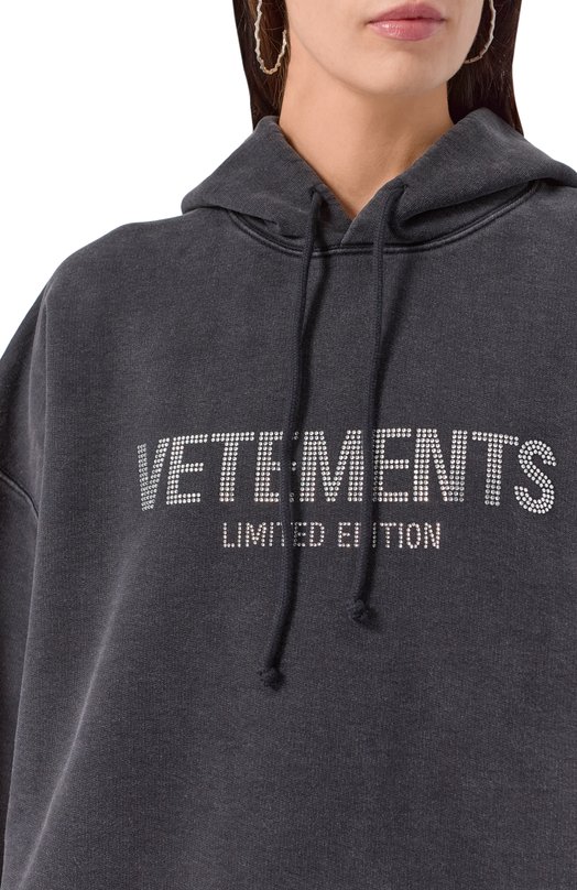 Хлопковое худи VETEMENTS UE54HD240B/1302 M0LLET0N Серый  UE54HD240B/1302 M0LLET0N Фото 5
