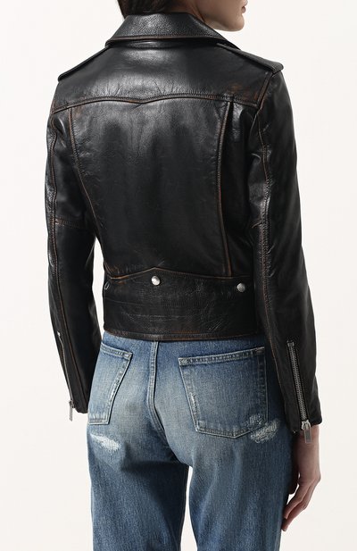 Однотонная кожаная куртка с косой молнией SAINT LAURENT, арт. 481862/Y5RD2, фото 4