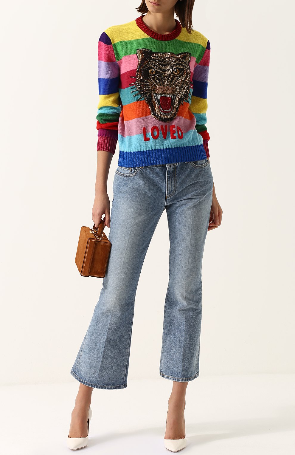 Шерстяной пуловер в полоску с вышивкой пайетками GUCCI, арт. 482370/X9D52, фото 2
