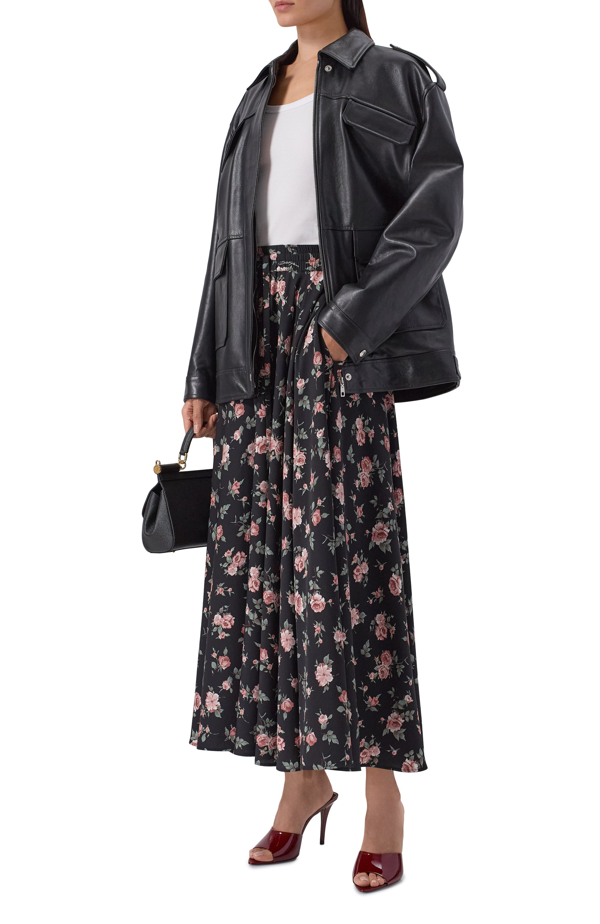 Шелковая юбка DOLCE & GABBANA черного цвета по цене 257500 руб., арт. F4DBGT/FSA8C, фото 2 Шелковая юбка DOLCE & GABBANA, арт. F4DBGT/FSA8C, фото 2