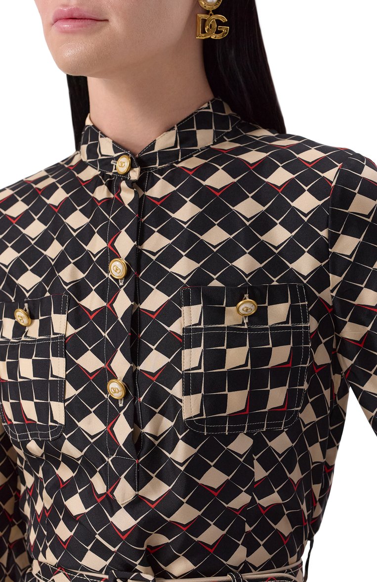 Женское шелковое платье VALENTINO разноцветного цвета, арт. 6B3VAF61943 | Фото 5 (Драгоценные камни: Проставлено; Материал сплава: Проставлено; Материал внешний: Шелк; Длина Ж (юбки, платья, шорты): Миди; Рукава: Длинные; Стили: Кэжуэл; Женское Кросс-КТ: Платье-одежда; Случай: Повседневный)
