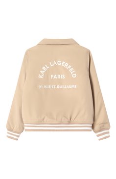 Детского утепленный бомбер KARL LAGERFELD KIDS бежевого цвета, арт. Z30568 | Фото 2 (Драгоценные камни: Проставле�но; Материал сплава: Проставлено; Материал подклада: Синтетический материал; Рукава: Длинные; Кросс-КТ: Демисезон, бомбер; Материал внешний: Синтетический материал; Ростовка одежда: 7 лет | 122 см, 13 - 15 лет | 158 см, 16 лет | 164 см, 12 лет | 152 см, 9 лет | 134 см)
