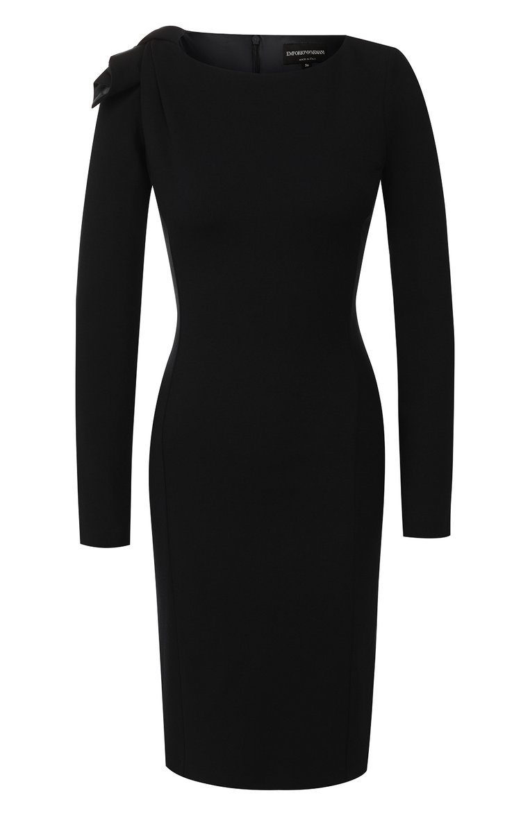 Женское платье EMPORIO ARMANI темно-синего цвета, арт. 6G2A8Q/2JFAZ | Фото 1 (Рукава: Длинные; Длина Ж (юбки, платья, шорты): До колена; Статус проверки: Проверено, Проверена категория; Случай: Повседневный; Материал внешний: Вискоза; Женское Кросс-КТ: платье-футляр, Платье-одежда)