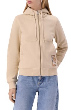 Женский хлопковая толстовка BURBERRY бежевого цвета, арт. 8103498 | Фото 3 (Материал сплава: Проставлено; Рукава: Длинные; Драгоценные камни: Проставлено; Материал внешний: Хлопок; Длина (для топов): Стандартные; Женское Кросс-КТ: Кардиган-одежда; Стили: Спорт-шик)
