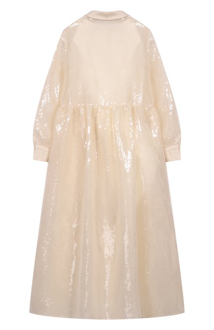 Детское платье ELIE SAAB JUNIOR кремвого цвета, арт. EFAB073 MX TS0991 | Фото 2 (Драгоценные камни: Проставлено; Материал сплава: Проставлено; Материал внешний: Синтетический материал; Рукава: Короткие)