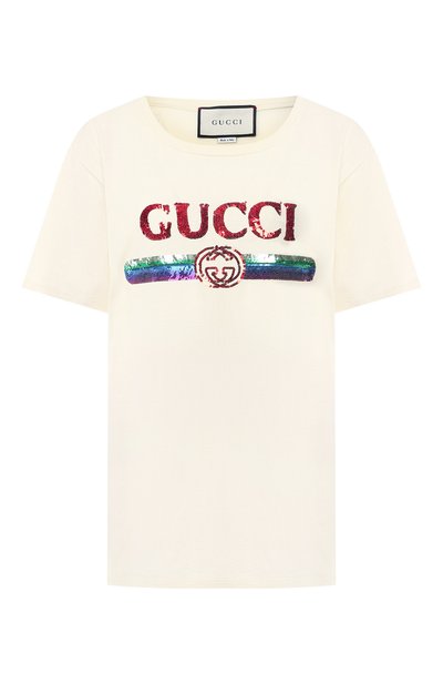 Женская хлопковая футболка GUCCI, арт. 492347/XJARM