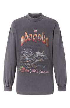 Мужская хлопковый лонгслив BALENCIAGA темно-серого цвета, арт. 819022/TRVQ7 | Фото 1 (Драгоценные камни: Проставлено; Материал сплава: Проставлено; Длина (для топов): Удлиненные; Рукава: Длинные; Материал внешний: Хлопок; Принт: С принтом; Стили: Гранж; Кросс-КТ: Джерси; Мужское Кросс-КТ: Футболка-одежда)