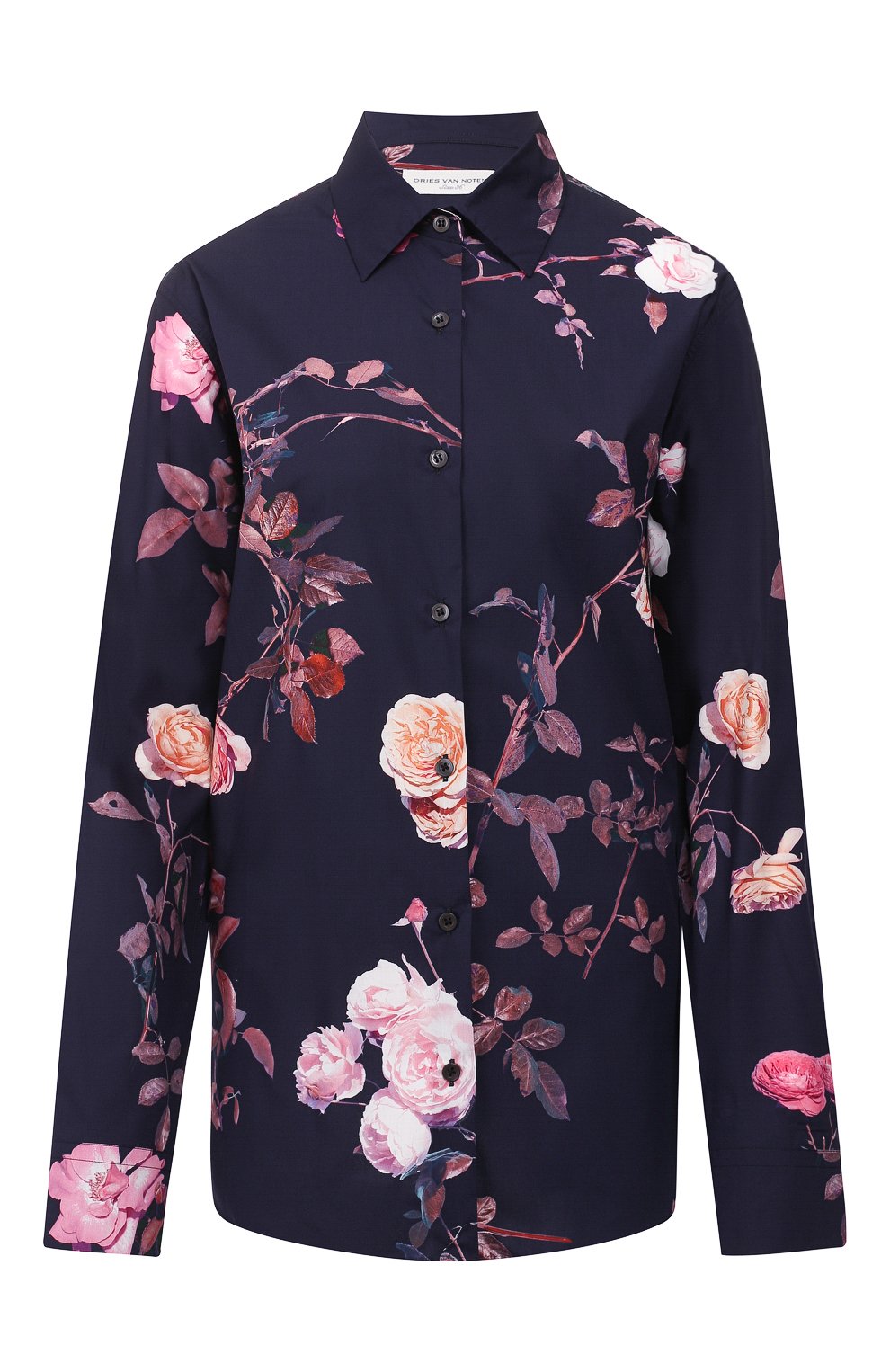 Хлопковая рубашка DRIES VAN NOTEN темно-синего цвета по цене 29950 руб., арт. 192-10742-8007, фото 1 Хлопковая рубашка DRIES VAN NOTEN, арт. 192-10742-8007, фото 1