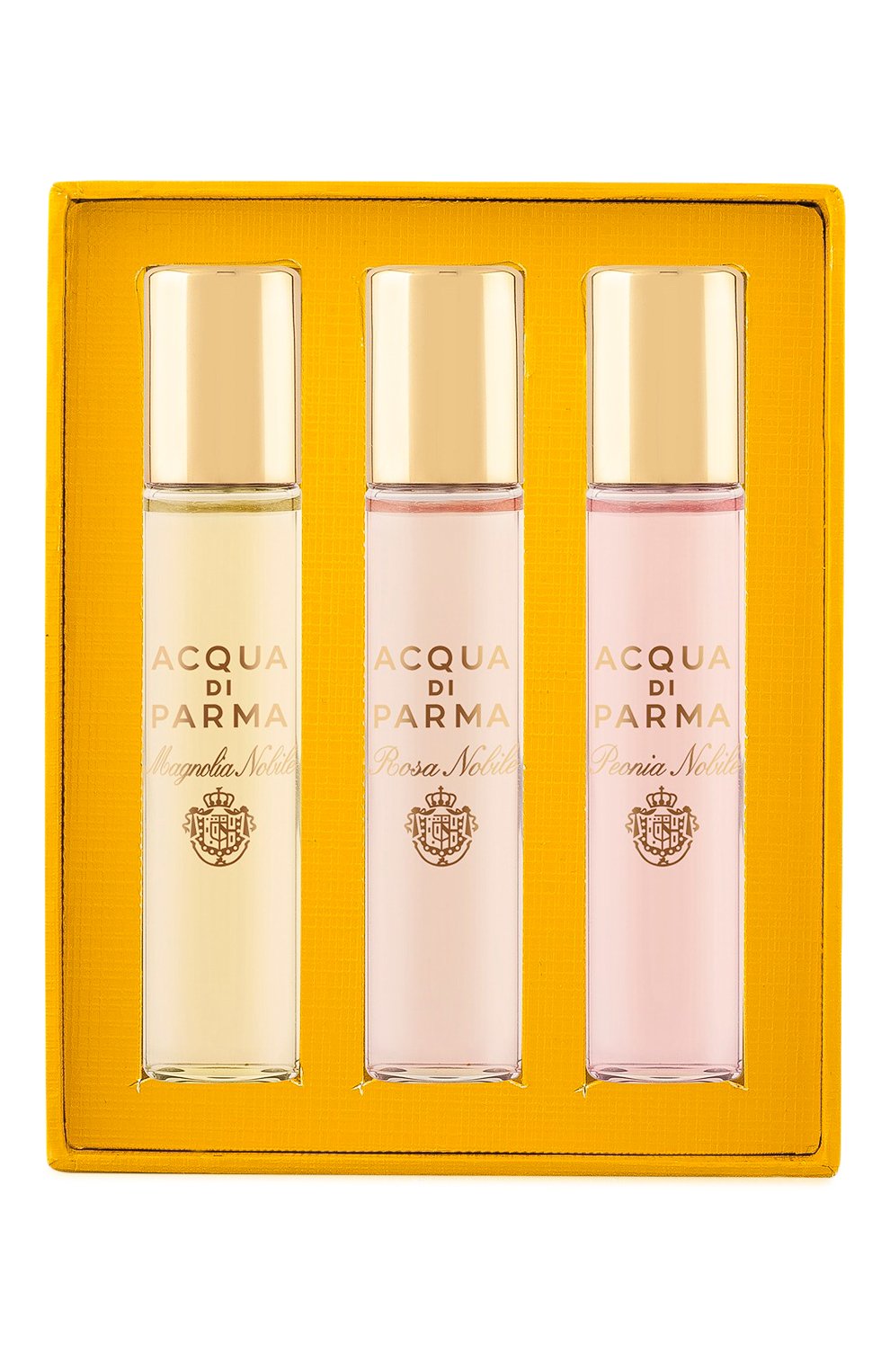 Набор одеколонов magnolia nobile + rosa nobile + peonia nobile (3x12ml) ACQUA DI PARMA бесцветного цвета по цене 14900 руб., арт. ADP047900, фото 1 Набор одеколонов magnolia nobile + rosa nobile + peonia nobile (3x12ml) ACQUA DI PARMA, арт. ADP047900, фото 1