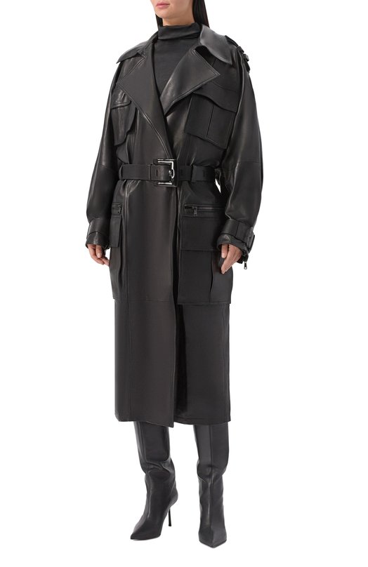 Кожаный плащ Balmain FF0TL188/LD63 Чёрный  FF0TL188/LD63 Фото 3