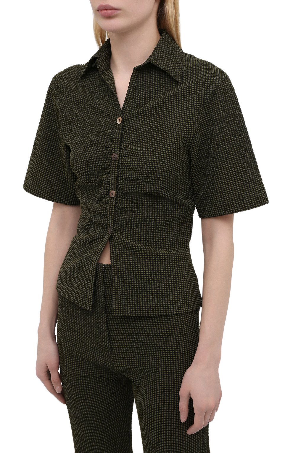 Блузка NANUSHKA хаки цвета по цене 29800 руб., арт. SAFF_KHAKI CHECK_SEERSUCKER, фото 3 Блузка NANUSHKA, арт. SAFF_KHAKI CHECK_SEERSUCKER, фото 3
