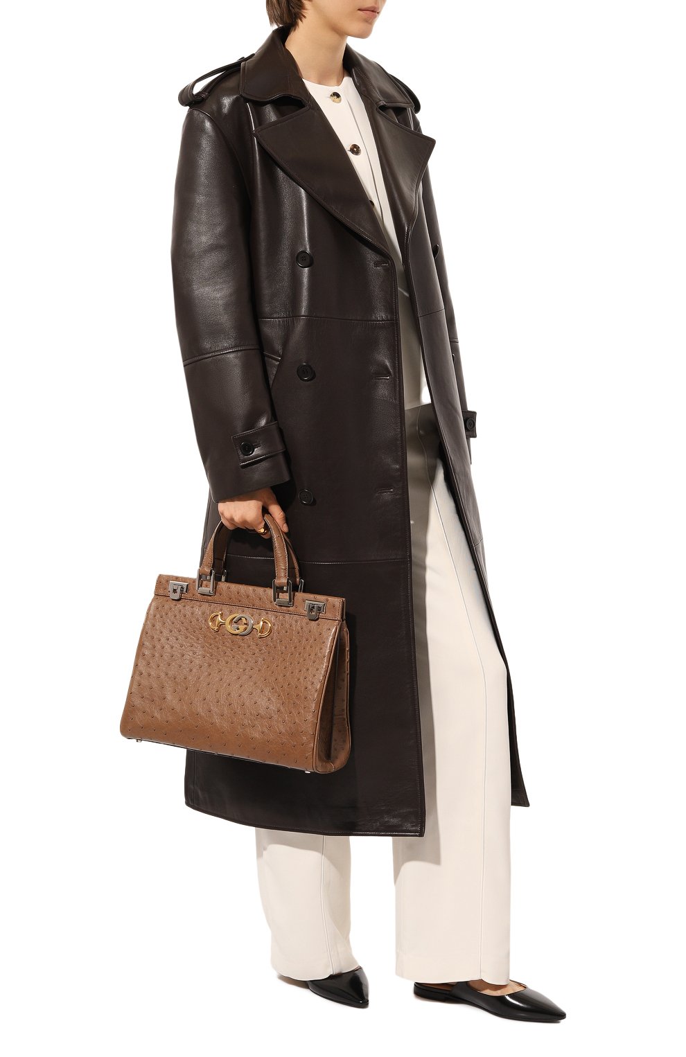 Сумка zumi medium из кожи страуса GUCCI коричневого цвета по цене 1296000 руб., арт. 564714 EY00X, фото 7 Сумка zumi medium из кожи страуса GUCCI, арт. 564714 EY00X, фото 7