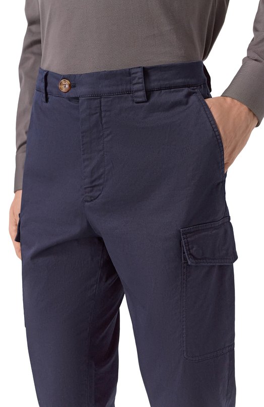 Хлопковые брюки-карго Brunello Cucinelli M289LE1890 Синий  M289LE1890 Фото 5