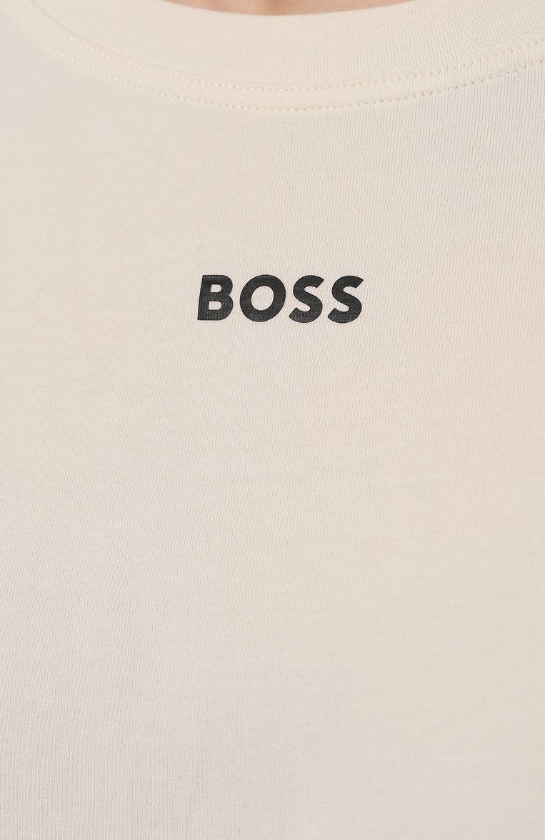Женская хлопковая футболка BOSS кремового цвета, арт. 50510322 | Фото 5 (Материал внешний: Хлопок; Нос: Не проставлено)