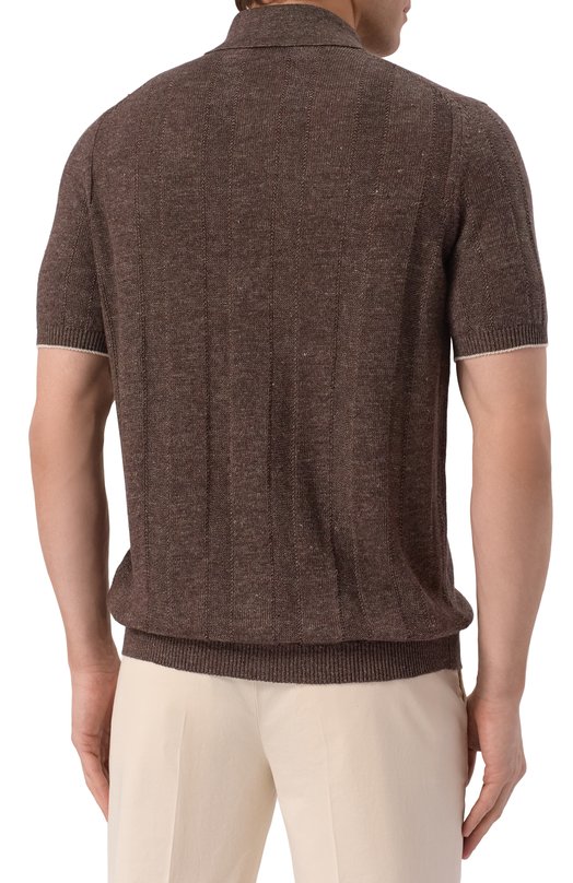 Рубашка изо льна и хлопка Brunello Cucinelli M2L707805 Коричневый  M2L707805 Фото 4