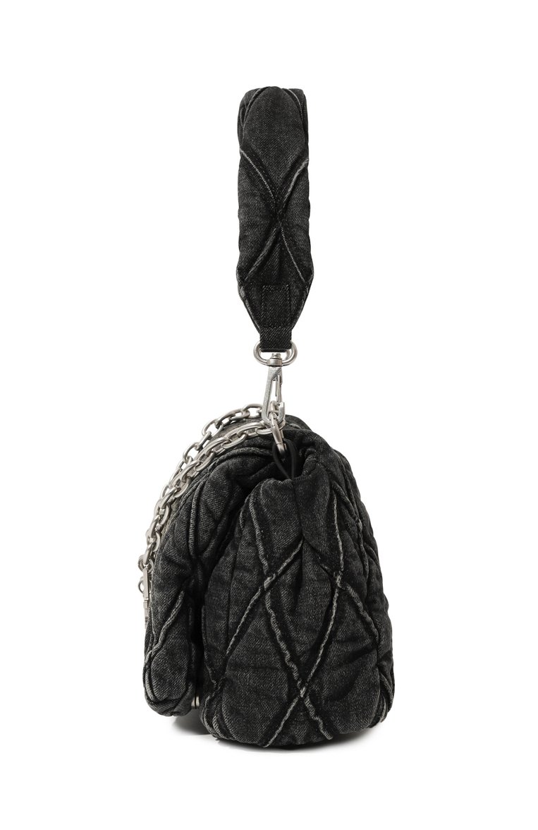 Женская сумка charm-d DIESEL темно-серого цвета, арт. X09596/P6330 | Фото 4 (Драгоценные камни: Проставлено; Размер: medium; Материал сплава: Проставлено; Материал: Текстиль; Сумки-технические: Сумки top-handle)