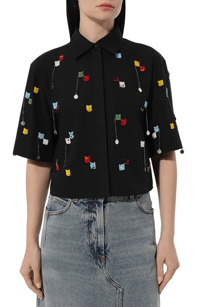 Хлопковая рубашка MSGM черного цвета по цене 49100 руб., арт. 3642MDE182/247475, фото 3 Хлопковая рубашка MSGM, арт. 3642MDE182/247475, фото 3