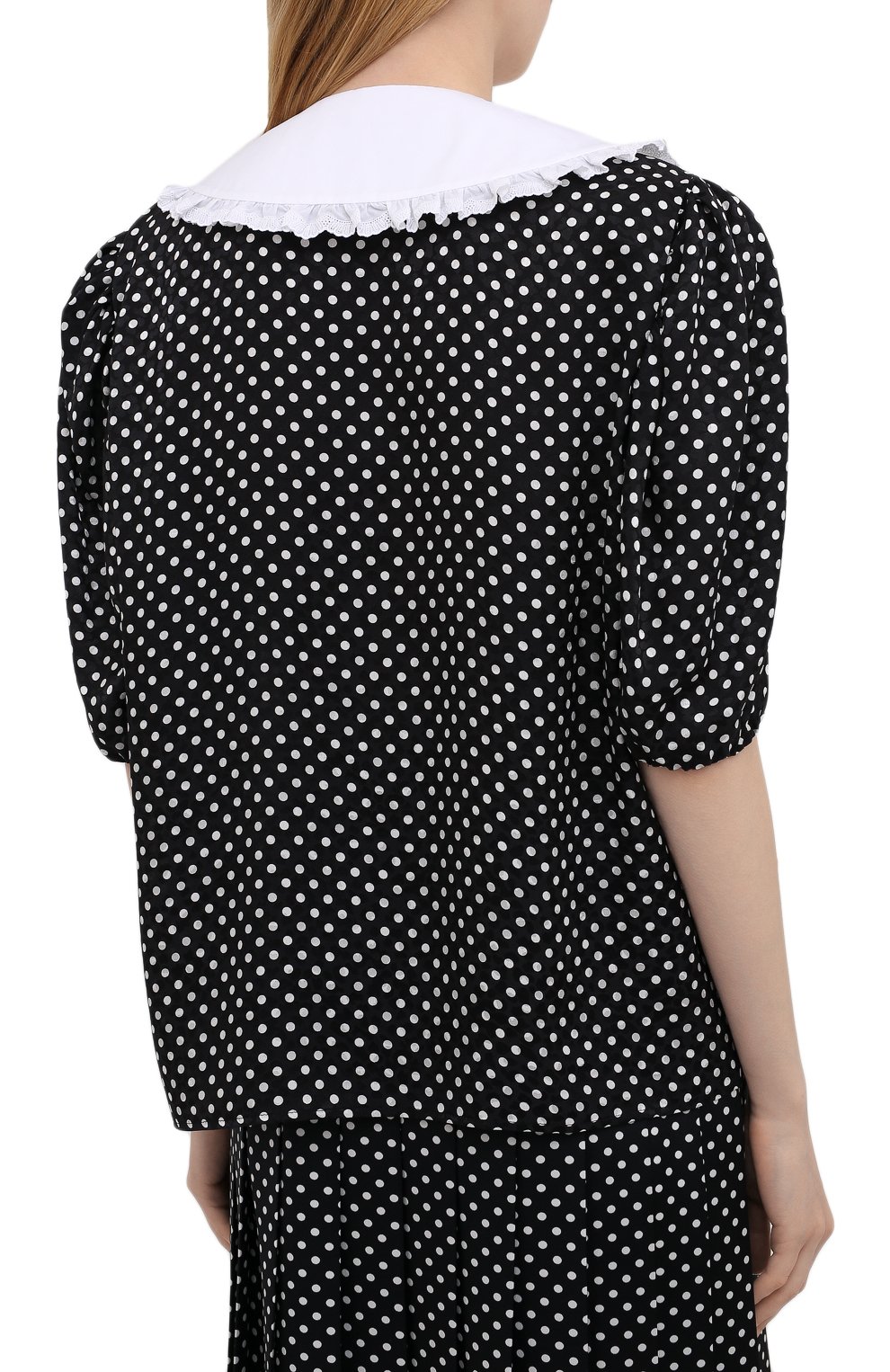 Шелковая блузка MIU MIU черно-белого цвета по цене 99000 руб., арт. MK1579-X9H-F0967, фото 4 Шелковая блузка MIU MIU, арт. MK1579-X9H-F0967, фото 4