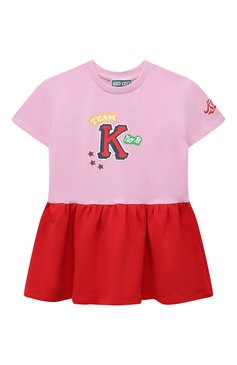 Детское хлопковое платье KENZO розового цвета, арт. K12344/3Y-5Y | Фото 1 (Материал внешний: Хлопок; Рукава: Короткие; Случай: Повседневный; Девочки Кросс-КТ: Платье-одежда; Ростовка одежда: 4 года | 104 см, 5 лет | 110 см, 3 года | 98 см)