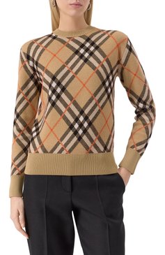 Женский шерстяной пуловер BURBERRY бежевого цвета, арт. 8093486 | Фото 3 (Рукава: Длинные; Материал внешний: Шерсть; Длина (для топов): Стандартные; Материал сплава: Проставлено; Драгоценные камни: Проставлено; Стили: Кэжуэл; Женское Кросс-КТ: Пуловер-одежда)