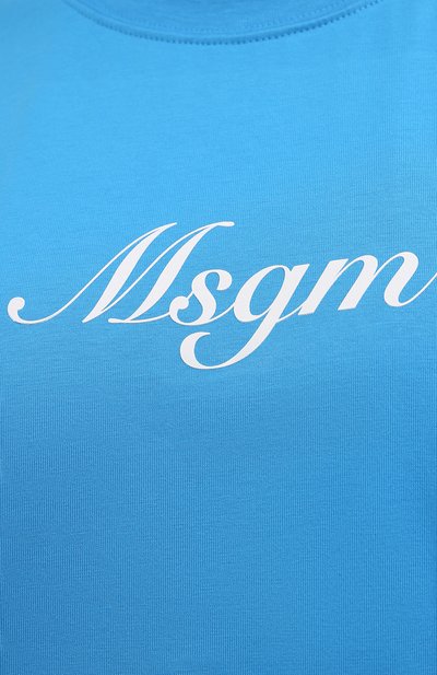 Хлопковая футболка MSGM голубого цвета по цене 11200 руб., арт. 3042MDM207 217498, фото 5 Хлопковая футболка MSGM, арт. 3042MDM207 217498, фото 5