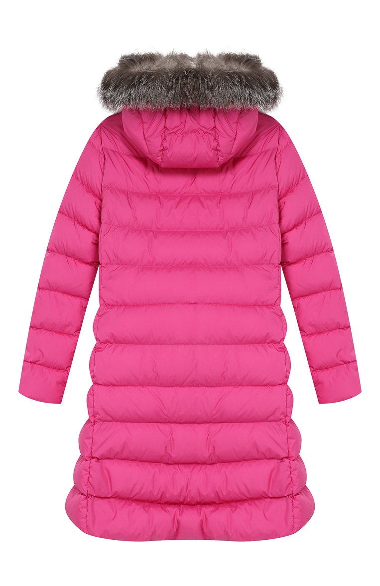 Детская пуховик с капюшоном MONCLER ENFANT фуксия цвета, арт. E2-954-49921-25-68352/12-14A | Фото 2 (Материал утеплителя: Пух и перо; Статус проверки: Проверена категория, Проверено; Материал внешний: Синтетический материал; Материал подклада: Синтетический материал; Рукава: Длинные; Девочки Кросс-КТ: Пуховик-верхняя одежда; Кросс-КТ: Зима; Материал сплава: Проставлено, Проверено; Драгоценные камни: Проставлено)