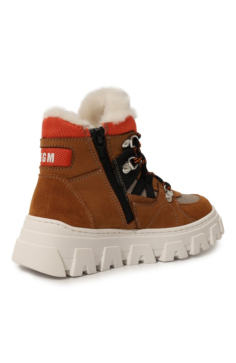 Детские утепленные ботинки MSGM KIDS коричневого цвета, арт. 78901/28-35 | Фото 3 (Нос: Не проставлено; Материал утеплителя: Натуральный мех; Материал внешний: Текстиль, Натуральная кожа; Кросс-КТ: хайкеры; Мальчики Кросс-КТ: Обувь-зимняя)