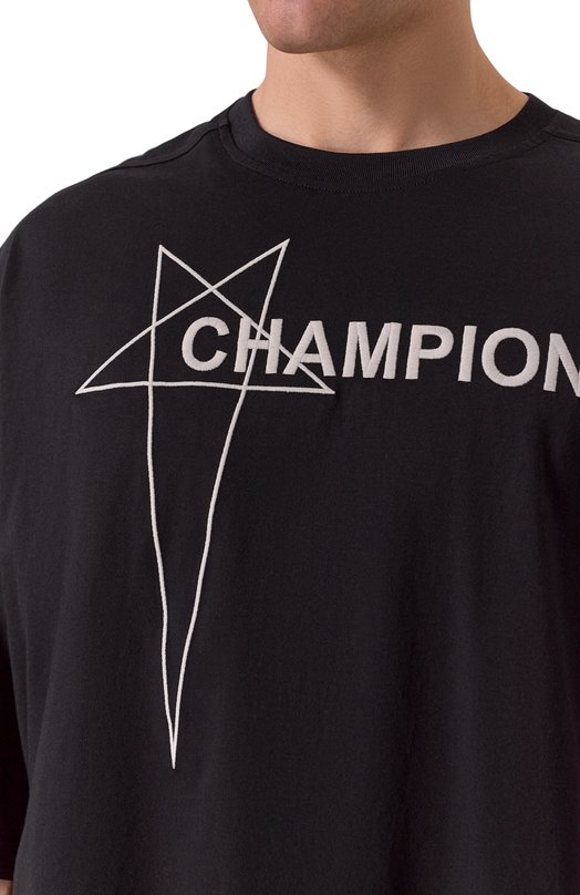 Хлопковая футболка Rick Owens x Champion Rick Owens CM01E1677/CHJG Чёрный  CM01E1677/CHJG Фото 5