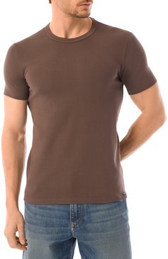 Мужская хлопковая футболка TOM FORD коричневого цвета, арт. T4M08104 | Фото 3 (Рукава: Короткие; Материал сплава: Проставлено; Длина (для топов): Стандартные; Драгоценные камни: Проставлено; Кросс-КТ: бельё; Материал внешний: Хлопок)