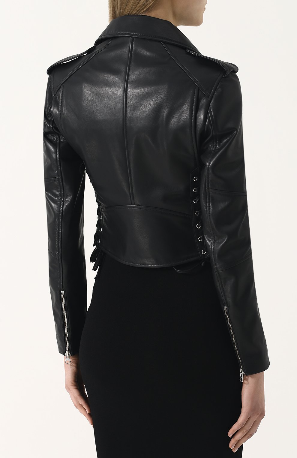 Приталенная кожаная куртка с косой молнией MCQ SWALLOW, арт. 456386/RKL04, фото 4