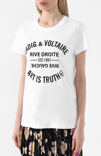 Хлопковая футболка ZADIG AND VOLTAIRE белого цвета по цене 6995 руб., арт. PWGTR1802F, фото 3 Хлопковая футболка ZADIG AND VOLTAIRE, арт. PWGTR1802F, фото 3