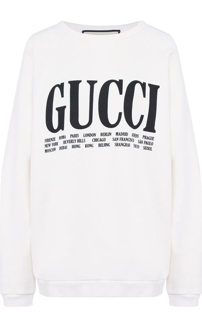 Женский хлопковый пуловер с круглым вырезом и логотипом бренда GUCCI, арт. 517139/X3M10
