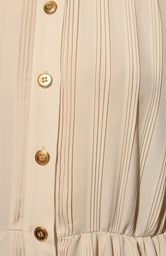 Женское платье MIU MIU бежевого цвета, арт. MF4533-1M7O-F0018 | Фото 5 (Длина Ж (юбки, платья, шорты): Миди; Женское Кросс-КТ: Платье-одежда; Случай: Повседневный; Стили: Бохо; Рукава: Короткие; Драгоценные камни: Проставлено; Материал сплава: Проставлено; Нос: Не проставлено; Региональные ограничения белый список (Axapta Mercury): Не проставлено)