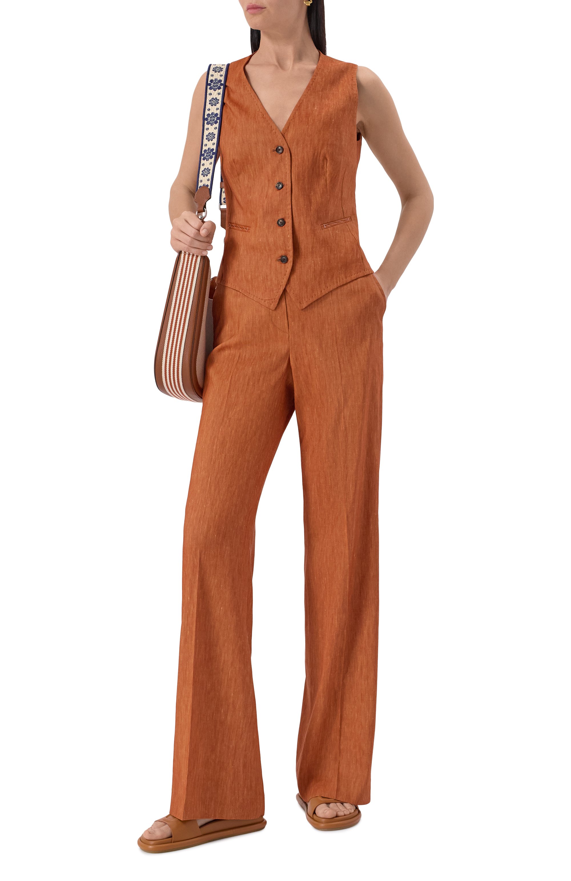 Брюки изо льна и шерсти KITON оранжевого цвета по цене 163500 руб., арт. D48109K0919E03, фото 2 Брюки изо льна и шерсти KITON, арт. D48109K0919E03, фото 2