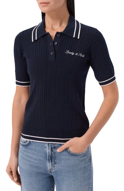 Поло из вискозы SPORTY AND RICH синего цвета по цене 28600 руб., арт. T0068810326BL107, фото 3 Поло из вискозы SPORTY AND RICH, арт. T0068810326BL107, фото 3