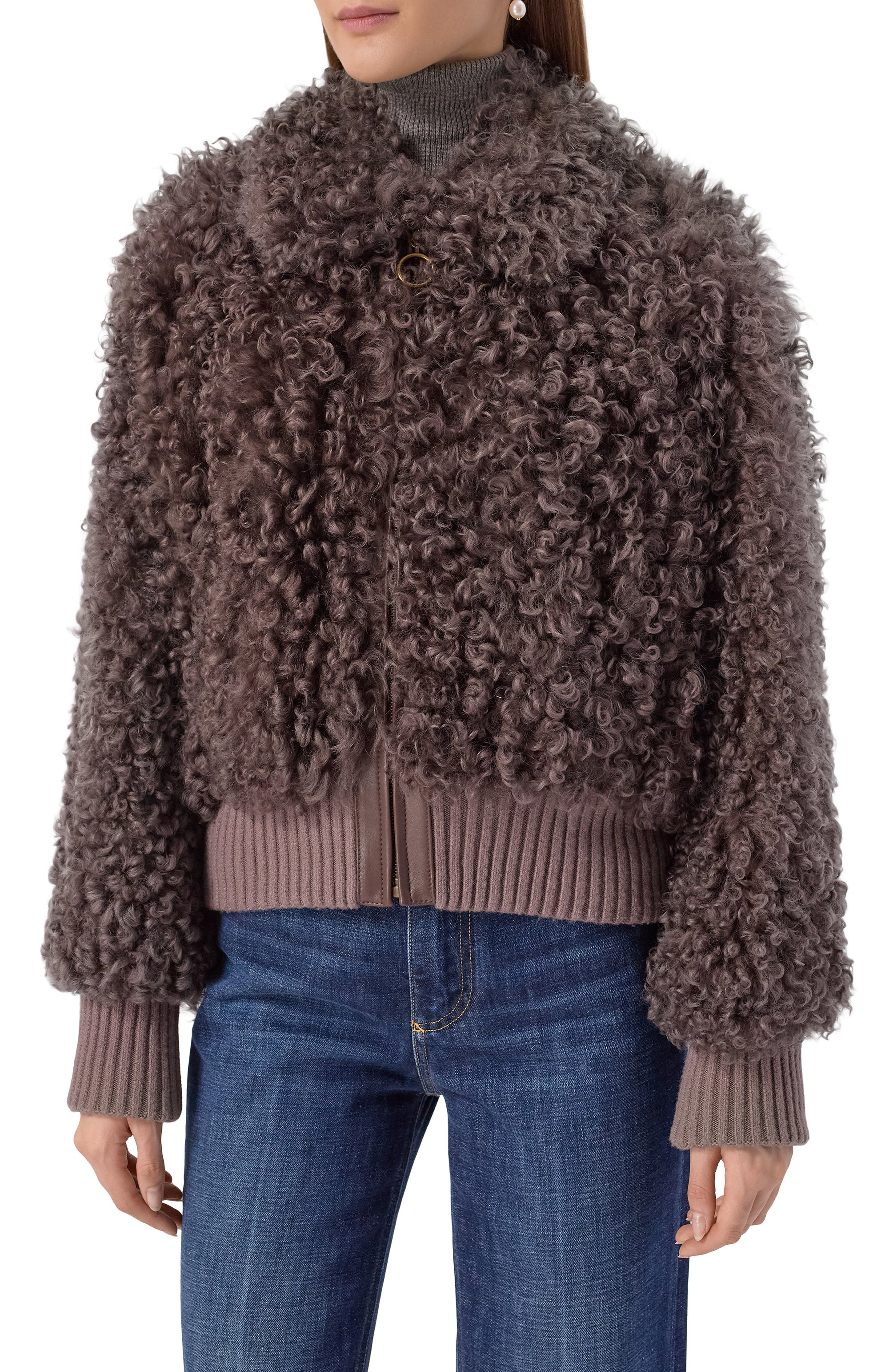 Бомбер из овчины CHLOÉ коричневого цвета по цене 540500 руб., арт. CHC24WCV03210, фото 3 Бомбер из овчины CHLOÉ, арт. CHC24WCV03210, фото 3