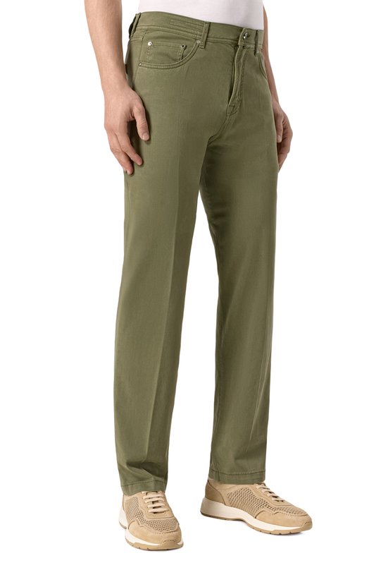Хлопковые брюки Kiton UPNJS1K0606F08 Хаки  UPNJS1K0606F08 Фото 3