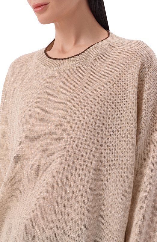 Льняной пуловер Brunello Cucinelli MDT796410 Бежевый  MDT796410 Фото 5