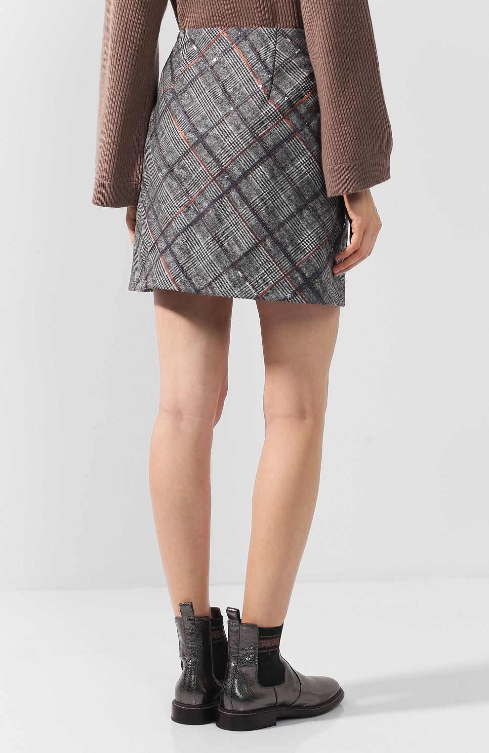 Шерстяная мини-юбка в клетку BRUNELLO CUCINELLI, арт. MA598G2745, фото 4