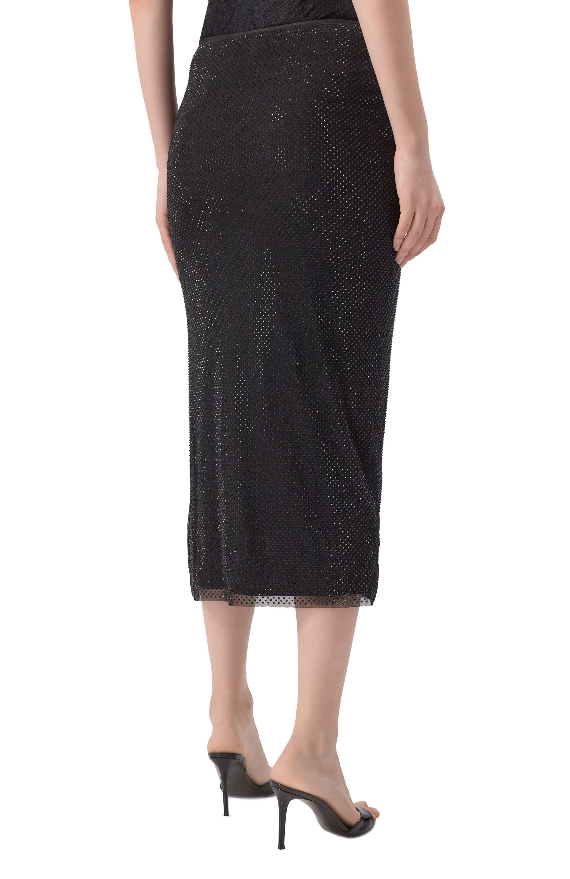 Юбка с отделкой стразами SELF-PORTRAIT черного цвета по цене 54050 руб., арт. AW25049MSKB, фото 4 Юбка с отделкой стразами SELF-PORTRAIT, арт. AW25049MSKB, фото 4