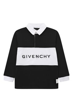 Детское хлопковое поло GIVENCHY черного цвета, арт. H25466/6A-12A | Фото 1 (Рукава: Длинные; Материал сплава: Проставлено; Материал внешний: Хлопок; Драгоценные камни: Проставлено)