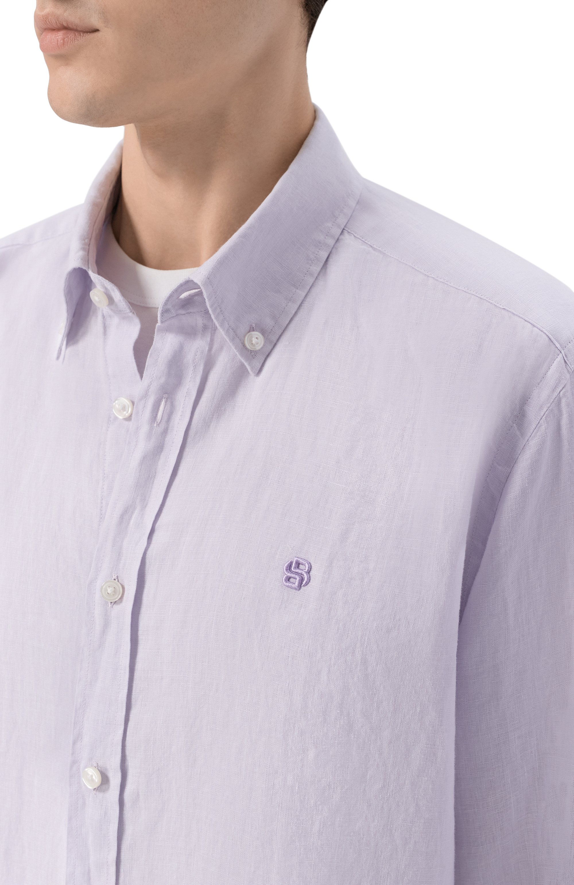 Льняная рубашка BOSS сиреневого цвета по цене 19950 руб., арт. 50556077, фото 5 Льняная рубашка BOSS, арт. 50556077, фото 5
