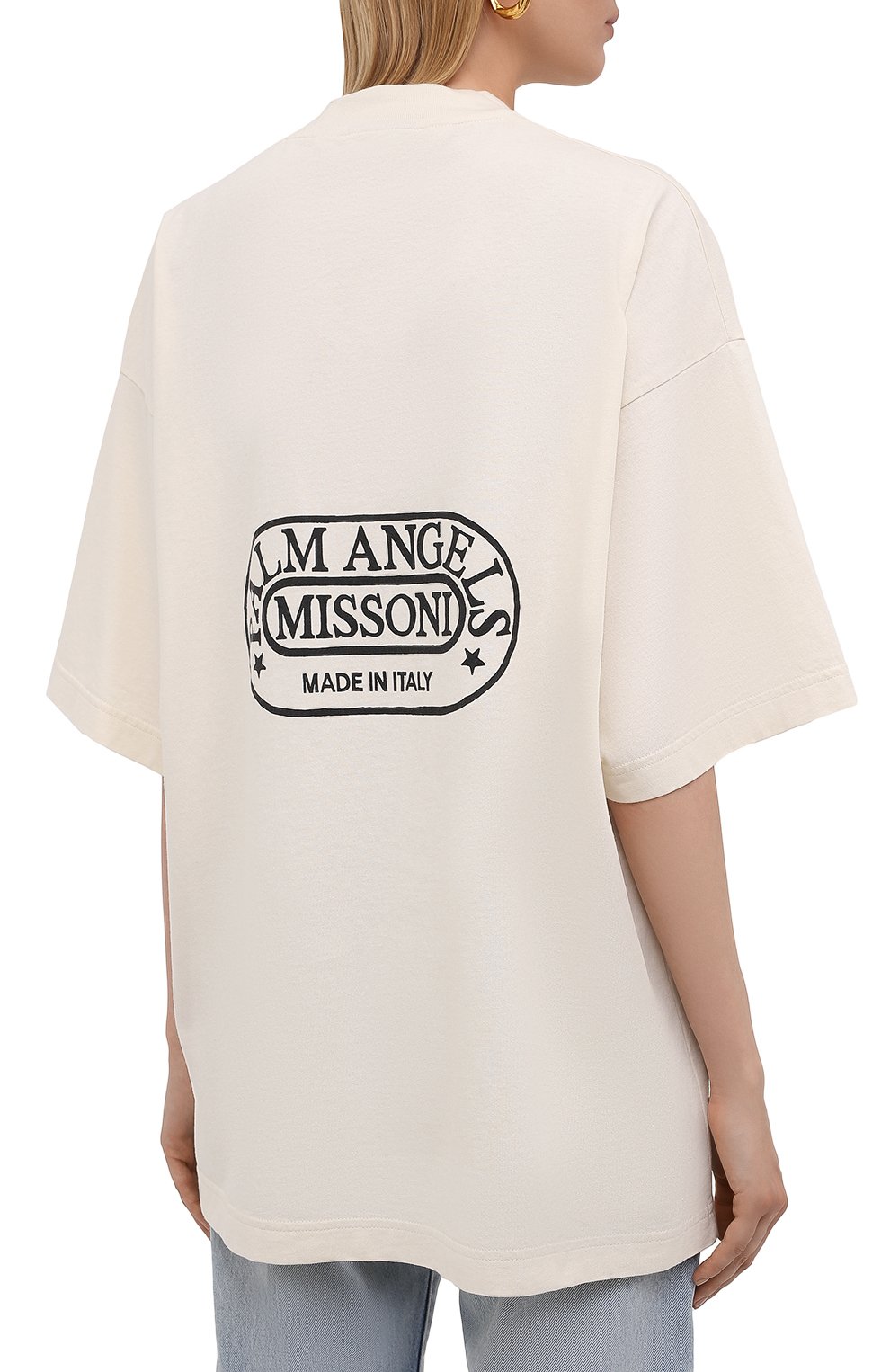 Хлопковая футболка palm angels x missoni PALM ANGELS кремового цвета по цене 29150 руб., арт. PWAA017F21JER0070310, фото 4 Хлопковая футболка palm angels x missoni PALM ANGELS, арт. PWAA017F21JER0070310, фото 4