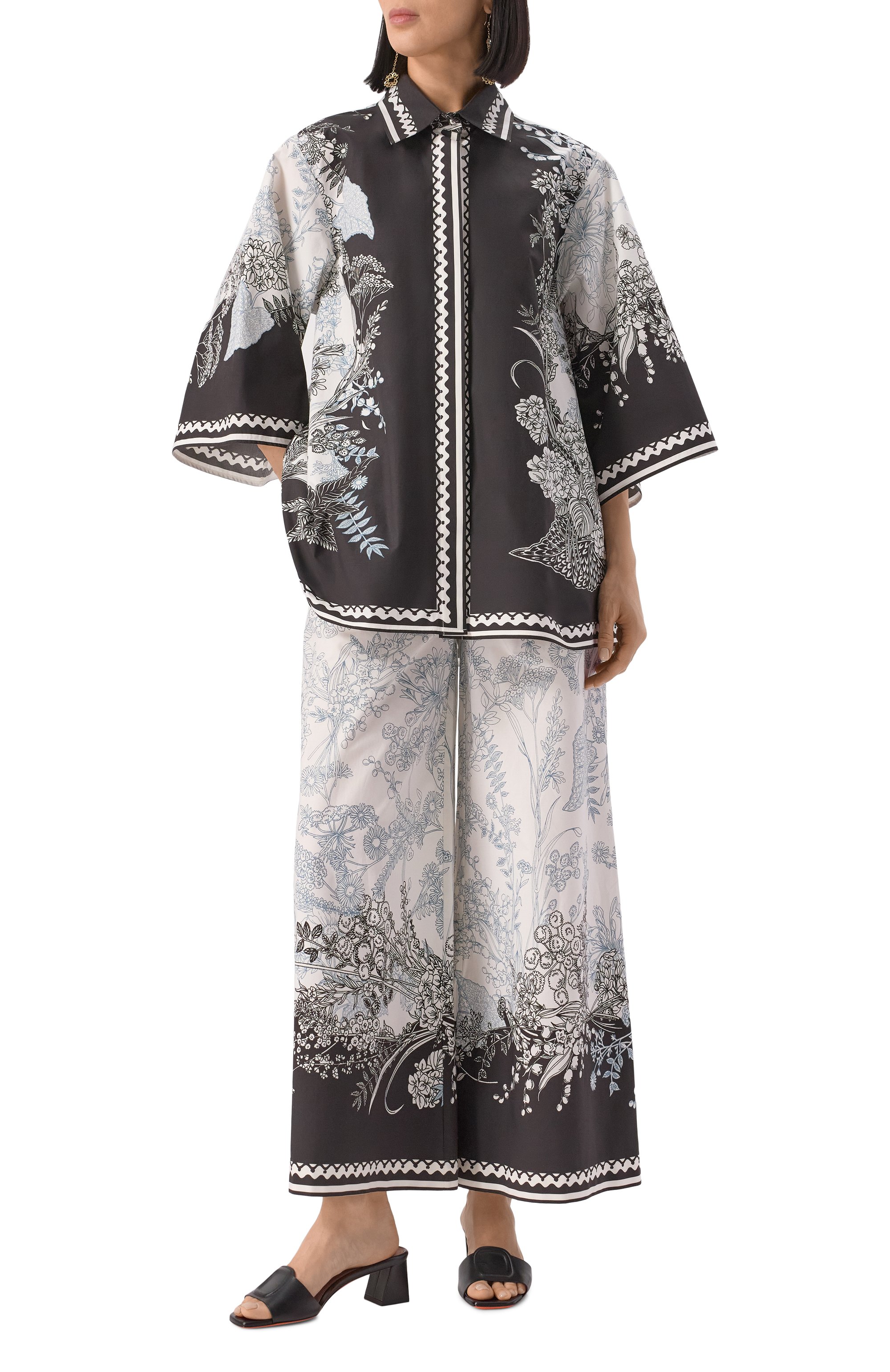 Хлопковая рубашка ELIE SAAB черно-белого цвета по цене 129500 руб., арт. SH077, фото 2 Хлопковая рубашка ELIE SAAB, арт. SH077, фото 2