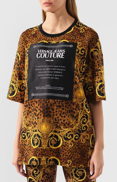 Хлопковая футболка VERSACE JEANS COUTURE разноцветного цвета по цене 28300 руб., арт. B2HUA7BP-UDP602 35/30183, фото 3 Хлопковая футболка VERSACE JEANS COUTURE, арт. B2HUA7BP-UDP602 35/30183, фото 3