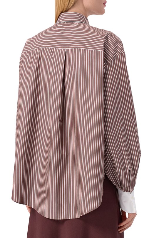 Рубашка из хлопка и шелка Brunello Cucinelli MA794NM116 Коричневый  MA794NM116 Фото 4