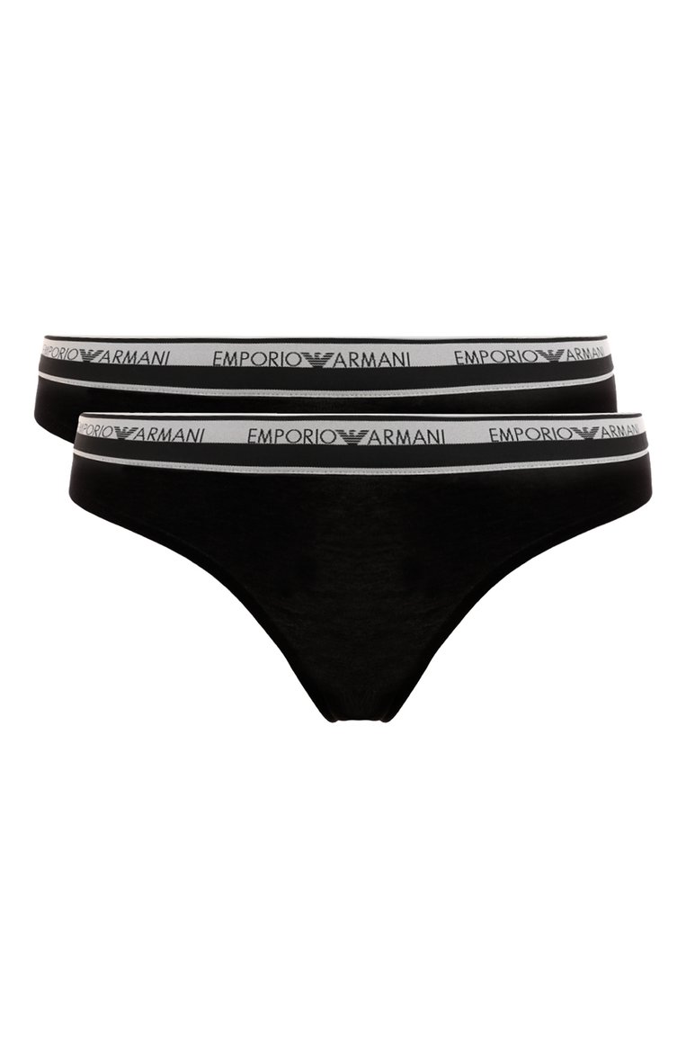 Женские комплект из двух пар трусов EMPORIO ARMANI черного цвета, арт. 163334/4R227 | Фото 1 (Нос: Не проставлено; Материал внешний: Хлопок)