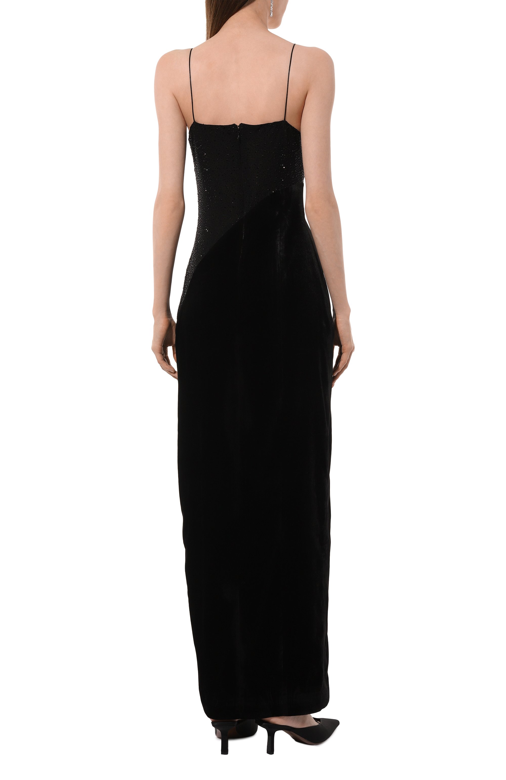 Бархатное платье с отделкой стразами ALINE черного цвета по цене 55000 руб., арт. AL152503, фото 4 Бархатное платье с отделкой стразами ALINE, арт. AL152503, фото 4