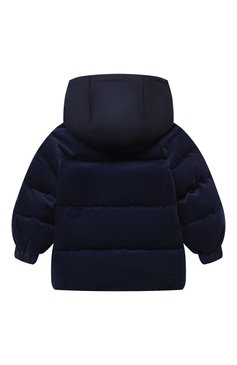 Детская утепленная куртка из вельвета MOSCHINO синего цвета, арт. HUS044/LWA04/4A-8A | Фото 2 (Рукава: Длинные; Драгоценные камни: Проставлено; Материал подклада: Вискоза; Материал внешний: Хлопок; Материал сплава: Проставлено)