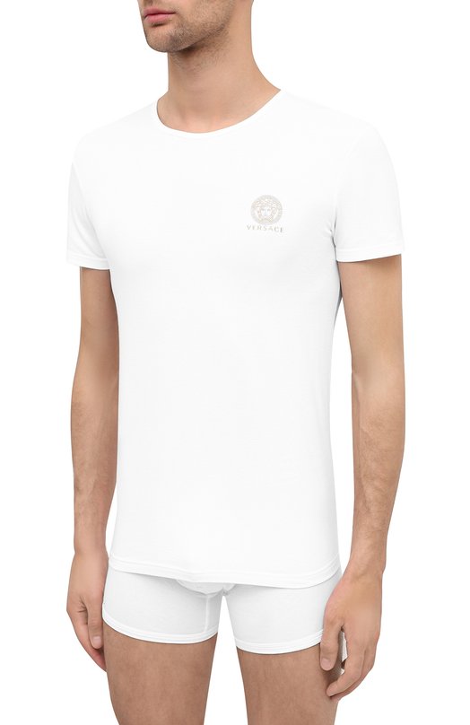 Хлопковая футболка Versace AUU01005/A232741 Белый  AUU01005/A232741 Фото 2